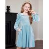 Arshiner Toddler Velvet Dress Girls Smocked Square Neck Puff Long Sleeve Party Dresses with Pockets(Light Blue)