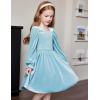 Arshiner Toddler Velvet Dress Girls Smocked Square Neck Puff Long Sleeve Party Dresses with Pockets(Light Blue)
