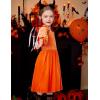 Arshiner Toddler Velvet Dress Girls Smocked Square Neck Puff Long Sleeve Party Dresses with Pockets(Orange)