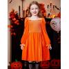 Arshiner Toddler Velvet Dress Girls Smocked Square Neck Puff Long Sleeve Party Dresses with Pockets(Orange)