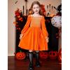 Arshiner Toddler Velvet Dress Girls Smocked Square Neck Puff Long Sleeve Party Dresses with Pockets(Orange)