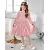 Arshiner Toddler Velvet Dress Girls Smocked Square Neck Puff Long Sleeve Party Dresses with Pockets(Pink)