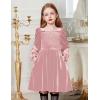 Arshiner Toddler Velvet Dress Girls Smocked Square Neck Puff Long Sleeve Party Dresses with Pockets(Pink)