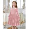 Arshiner Toddler Velvet Dress Girls Smocked Square Neck Puff Long Sleeve Party Dresses with Pockets(Pink)