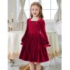 Arshiner Toddler Velvet Dress Girls Smocked Square Neck Puff Long Sleeve Party Dresses with Pockets(Red)