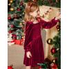 Arshiner Toddler Velvet Dress Girls Smocked Square Neck Puff Long Sleeve Party Dresses with Pockets(Red)