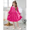 Arshiner Toddler Velvet Dress Girls Smocked Square Neck Puff Long Sleeve Party Dresses with Pockets(Rose Red)