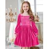 Arshiner Toddler Velvet Dress Girls Smocked Square Neck Puff Long Sleeve Party Dresses with Pockets(Rose Red)