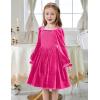 Arshiner Toddler Velvet Dress Girls Smocked Square Neck Puff Long Sleeve Party Dresses with Pockets(Rose Red)