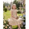 Arshiner Girls Dresses Double Pleated Sleeve Square Neck Off Shoulder with Pockets Tween Sundress Size 5-16(Beige)