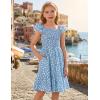 Arshiner Girls Dresses Double Pleated Sleeve Square Neck Off Shoulder with Pockets Tween Sundress Size 5-16(Blue Floral)
