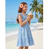 Arshiner Girls Dresses Double Pleated Sleeve Square Neck Off Shoulder with Pockets Tween Sundress Size 5-16(Blue Floral)