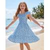 Arshiner Girls Dresses Double Pleated Sleeve Square Neck Off Shoulder with Pockets Tween Sundress Size 5-16(Blue Floral)