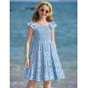 Arshiner Girls Dresses Double Pleated Sleeve Square Neck Off Shoulder with Pockets Tween Sundress Size 5-16(Blue Floral)