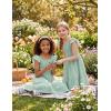 Arshiner Girls Dresses Double Pleated Sleeve Square Neck Off Shoulder with Pockets Tween Sundress Size 5-16(Light Green)