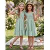 Arshiner Girls Dresses Double Pleated Sleeve Square Neck Off Shoulder with Pockets Tween Sundress Size 5-16(Light Green)