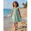 Arshiner Girls Dresses Double Pleated Sleeve Square Neck Off Shoulder with Pockets Tween Sundress Size 5-16(Light Green)