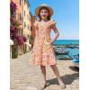 Arshiner Girls Dresses Double Pleated Sleeve Square Neck Off Shoulder with Pockets Tween Sundress Size 5-16(Pink Floral)