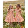 Arshiner Girls Dresses Double Pleated Sleeve Square Neck Off Shoulder with Pockets Tween Sundress Size 5-16(Pink Floral)