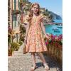 Arshiner Girls Dresses Double Pleated Sleeve Square Neck Off Shoulder with Pockets Tween Sundress Size 5-16(Pink Floral)