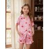 Arshiner Girls Pajamas Silk Satin Pajama Set 2 Piece Button Down Pjs Ruffle Sleepwear(Pink Plaid Cherry)
