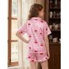 Arshiner Girls Pajamas Silk Satin Pajama Set 2 Piece Button Down Pjs Ruffle Sleepwear(Pink Plaid Cherry)