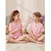 Arshiner Girls Pajamas Silk Satin Pajama Set 2 Piece Button Down Pjs Ruffle Sleepwear(Pink Stripe Bow)