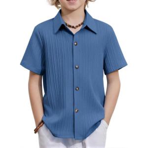 Arshiner Boys Casual Button Down Shirt Summer Beach Shirt Blue 11-12 Years