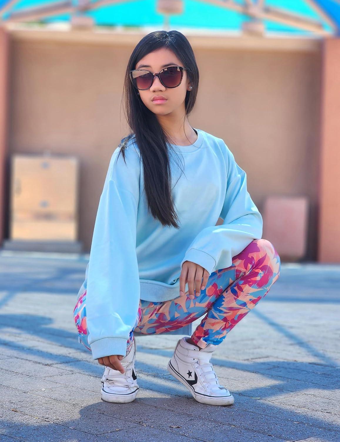 image:imageArshiner Girls Crewneck Sweatshirt Long Sleeve Pullover Tops Drop Shoulder Sweatshirts Side SplitBlue