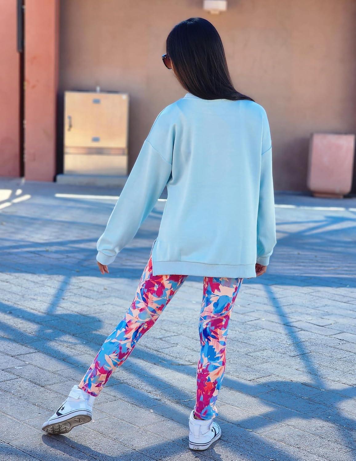 image:imageArshiner Girls Crewneck Sweatshirt Long Sleeve Pullover Tops Drop Shoulder Sweatshirts Side SplitBlue