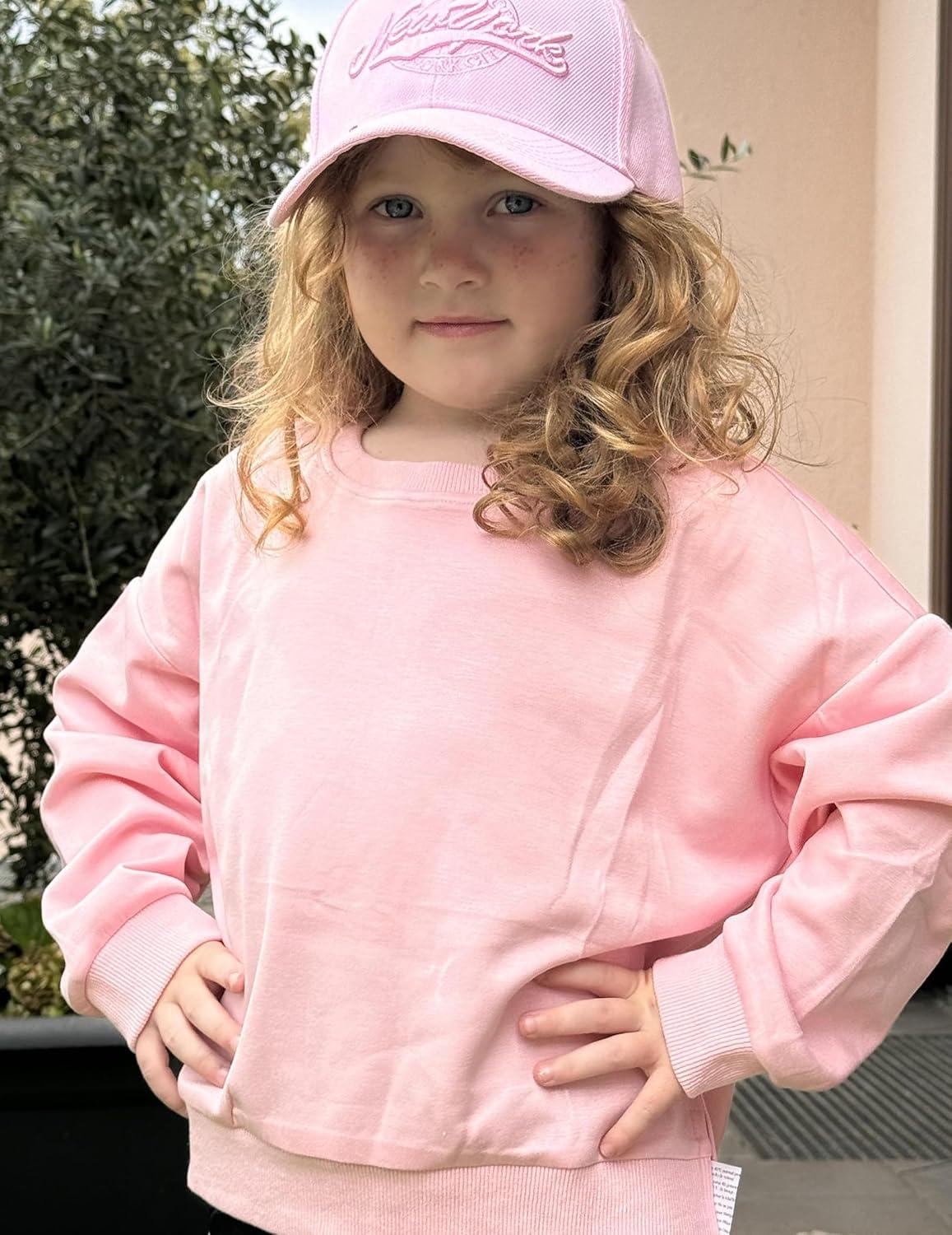 image:imageArshiner Girls Crewneck Sweatshirt Long Sleeve Pullover Tops Drop Shoulder Sweatshirts Side SplitDark Pink