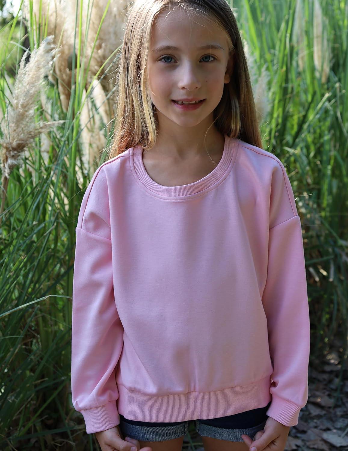 image:imageArshiner Girls Crewneck Sweatshirt Long Sleeve Pullover Tops Drop Shoulder Sweatshirts Side SplitDark Pink