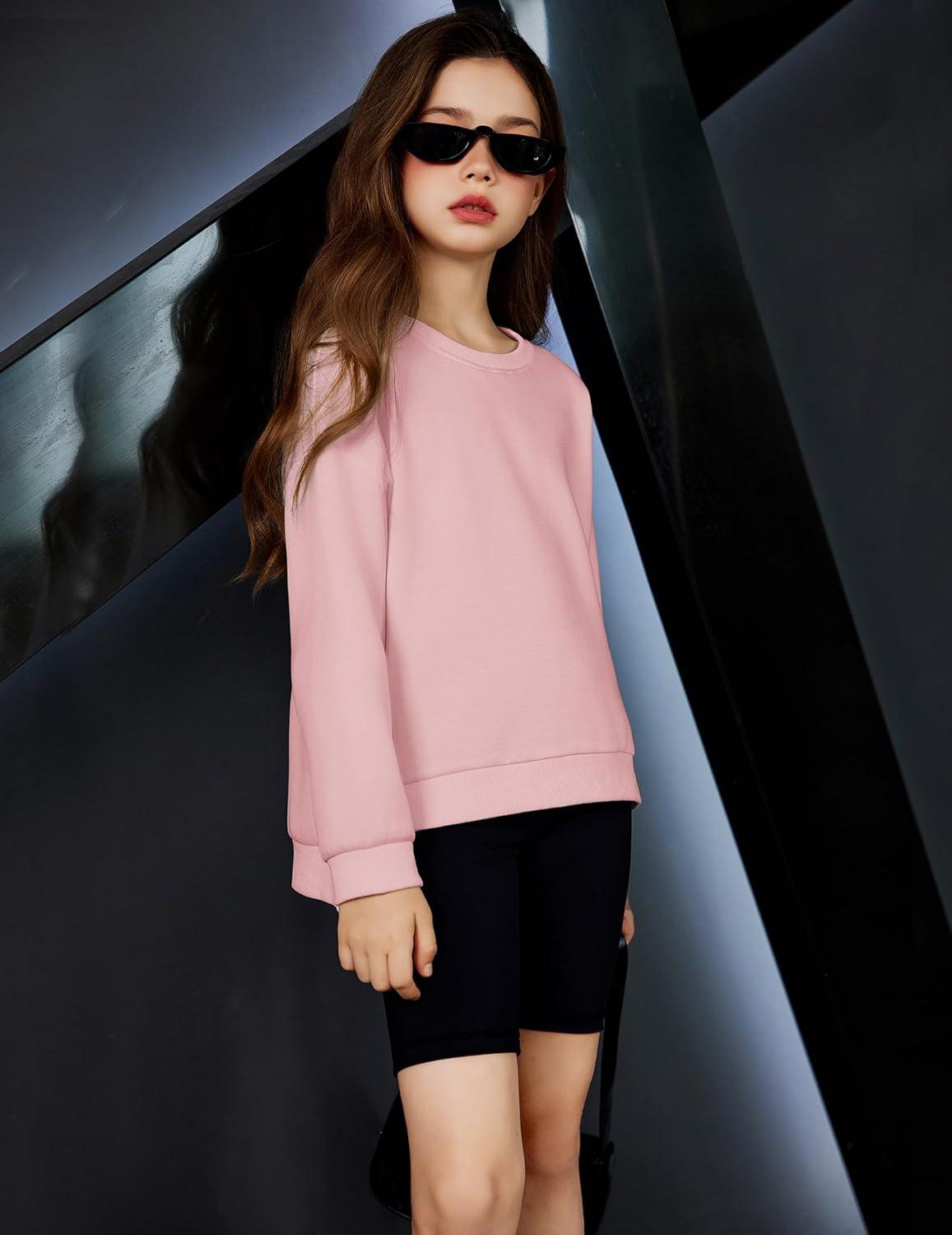 image:imageArshiner Girls Crewneck Sweatshirt Long Sleeve Pullover Tops Drop Shoulder Sweatshirts Side SplitDark Pink