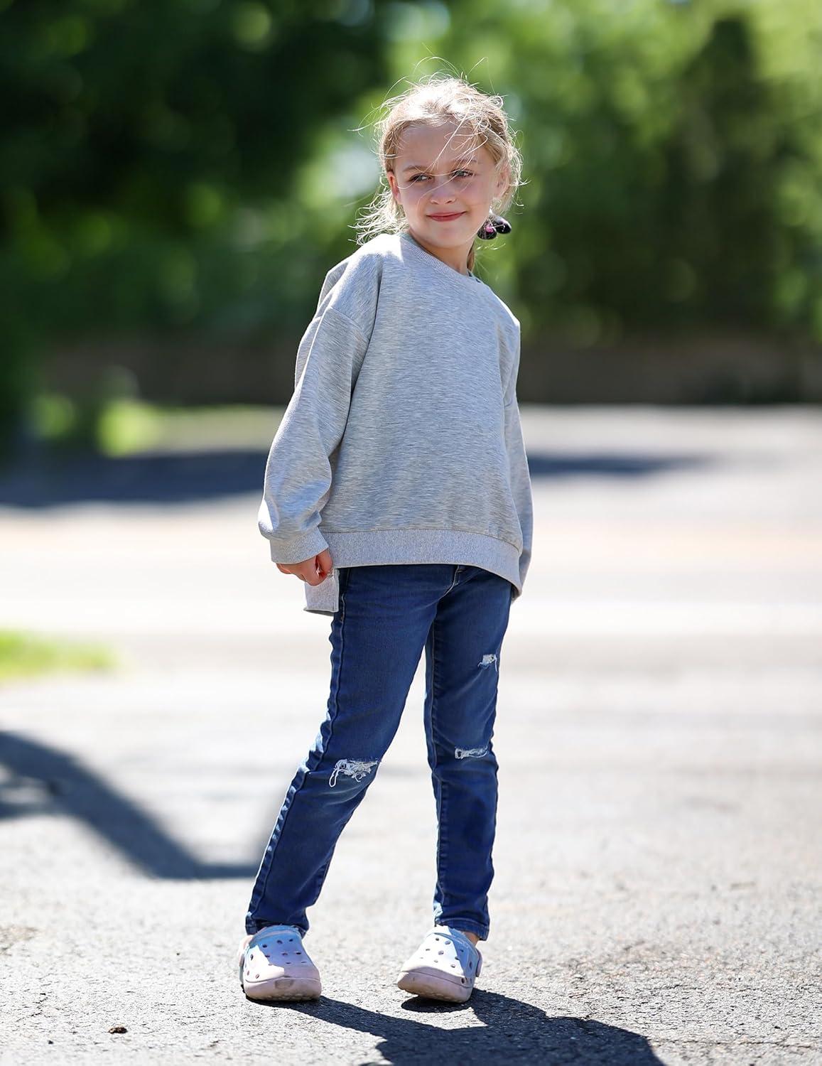 image:imageArshiner Girls Crewneck Sweatshirt Long Sleeve Pullover Tops Drop Shoulder Sweatshirts Side SplitGrey
