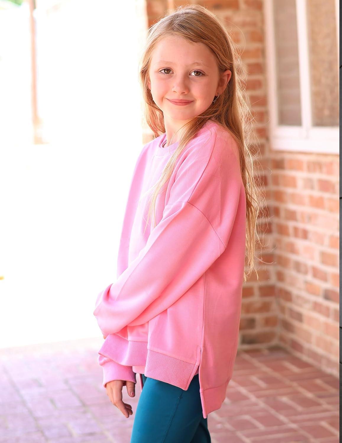 image:imageArshiner Girls Crewneck Sweatshirt Long Sleeve Pullover Tops Drop Shoulder Sweatshirts Side SplitPeach Pink