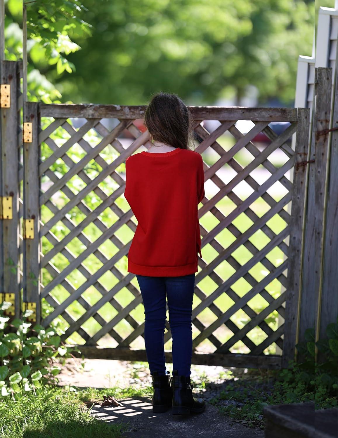 image:imageArshiner Girls Crewneck Sweatshirt Long Sleeve Pullover Tops Drop Shoulder Sweatshirts Side SplitRed