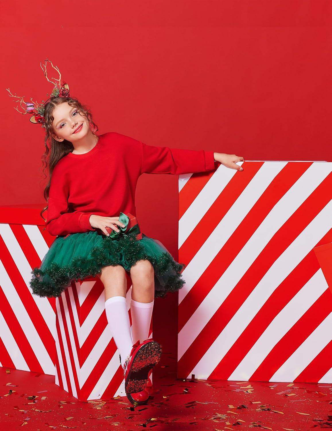 image:imageArshiner Girls Crewneck Sweatshirt Long Sleeve Pullover Tops Drop Shoulder Sweatshirts Side SplitRed