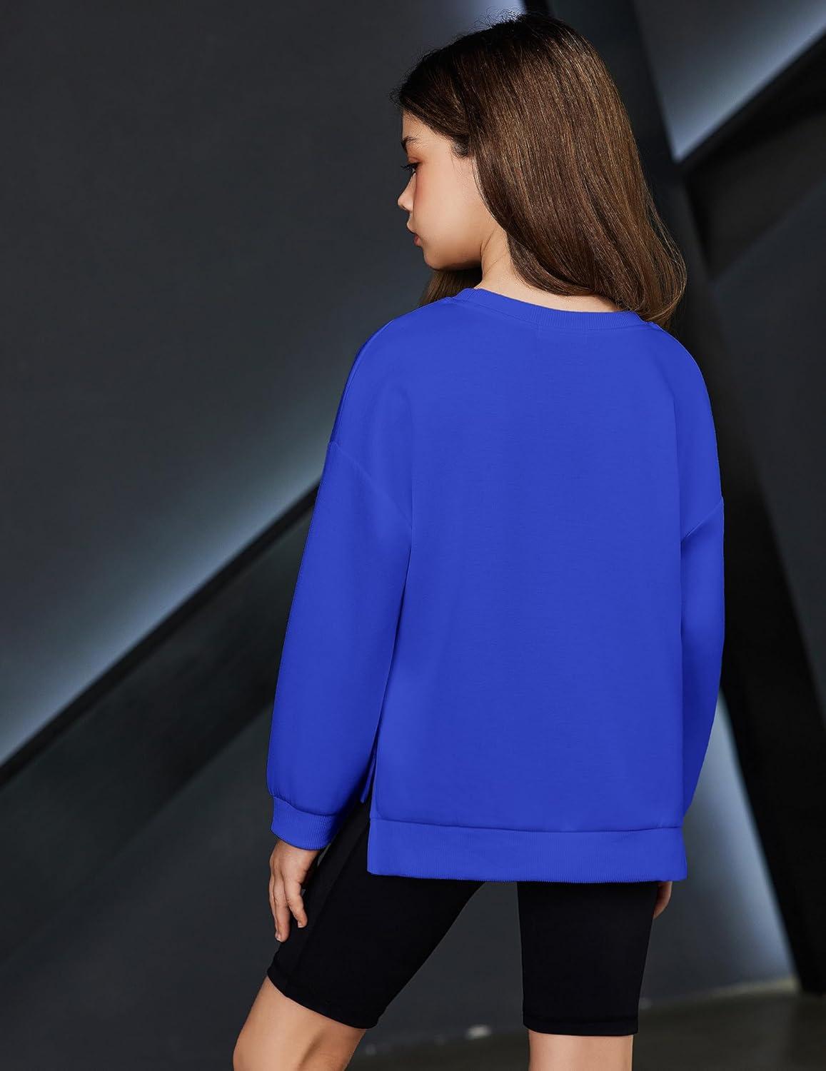 image:imageArshiner Girls Crewneck Sweatshirt Long Sleeve Pullover Tops Drop Shoulder Sweatshirts Side SplitRoyal Blue