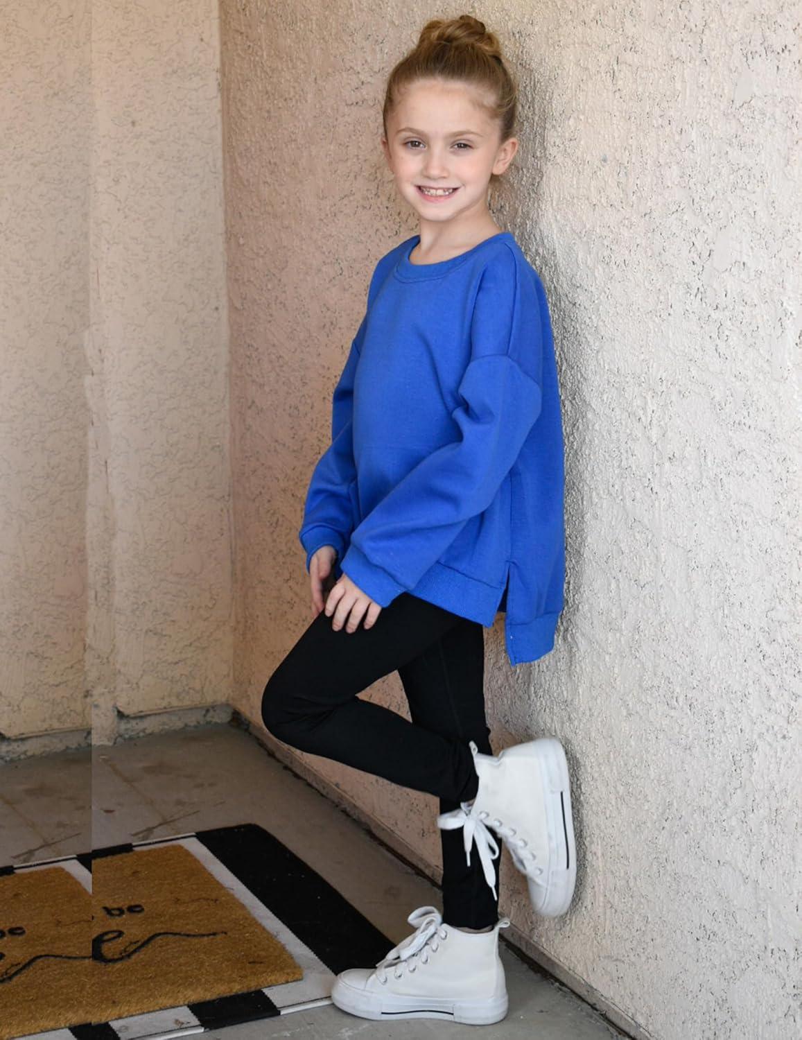 image:imageArshiner Girls Crewneck Sweatshirt Long Sleeve Pullover Tops Drop Shoulder Sweatshirts Side SplitRoyal Blue
