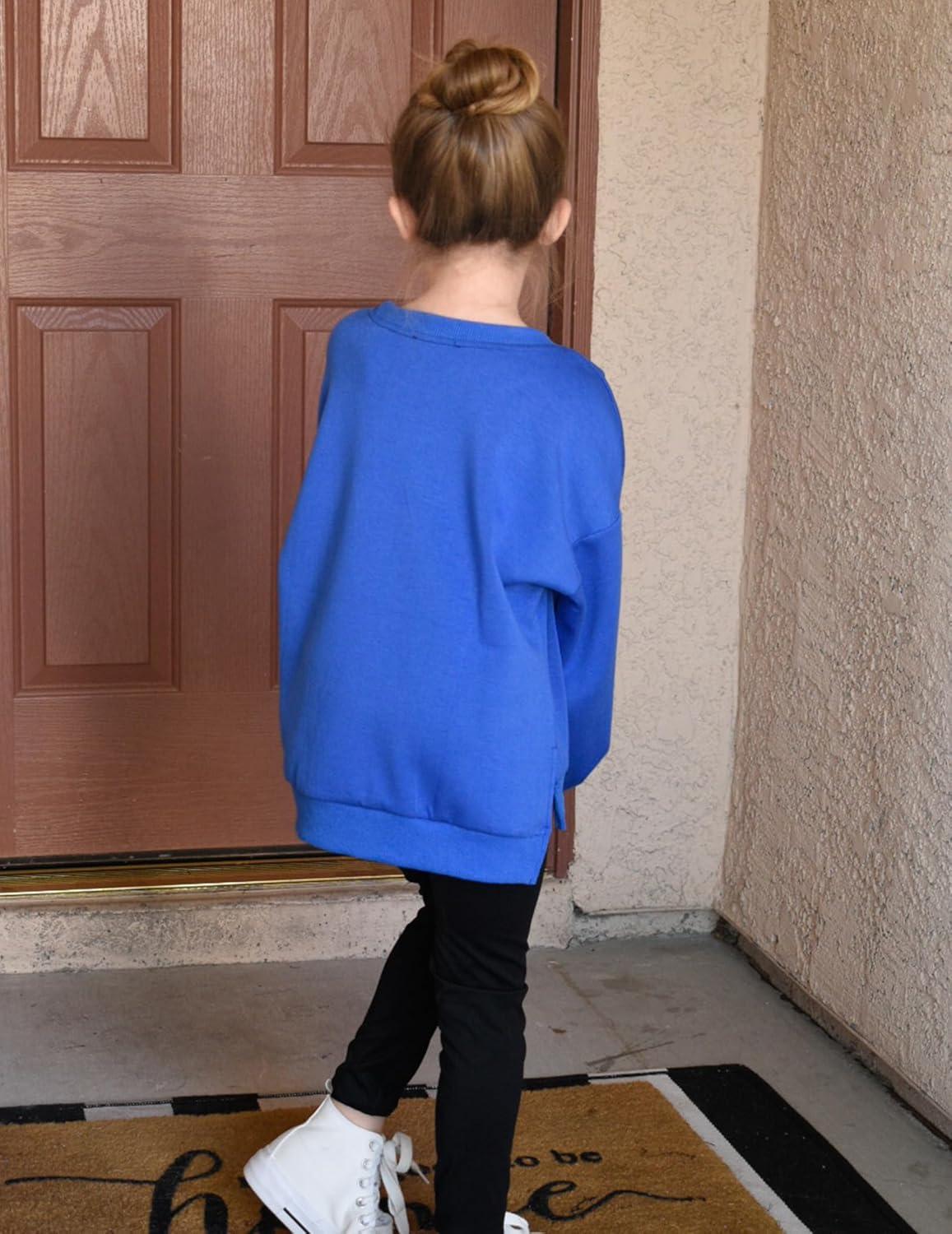 image:imageArshiner Girls Crewneck Sweatshirt Long Sleeve Pullover Tops Drop Shoulder Sweatshirts Side SplitRoyal Blue