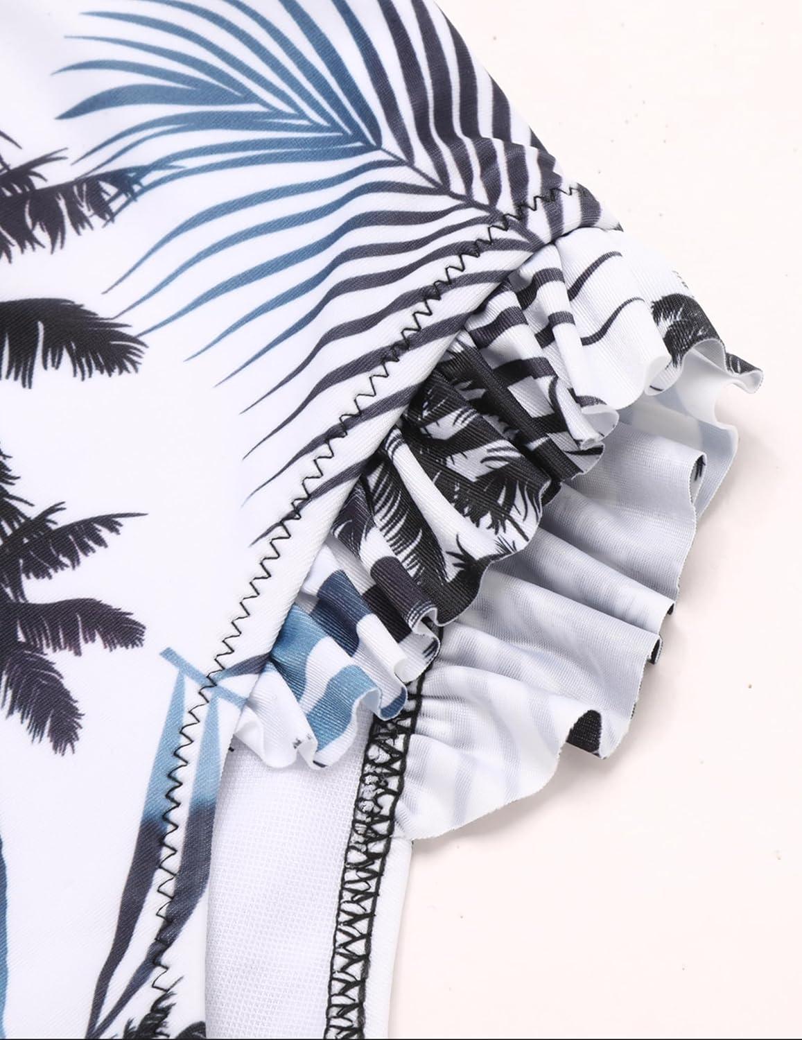 image:imageArshiner Girls Two Piece Swimsuit Ruffles Flounce Printed Bikini Set Swimwear Girl Bathing Suits with Chest PadBlack