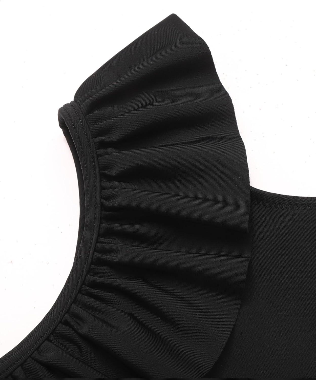 image:imageArshiner Girls Two Piece Swimsuit Ruffles Flounce Printed Bikini Set Swimwear Girl Bathing Suits with Chest PadBlack