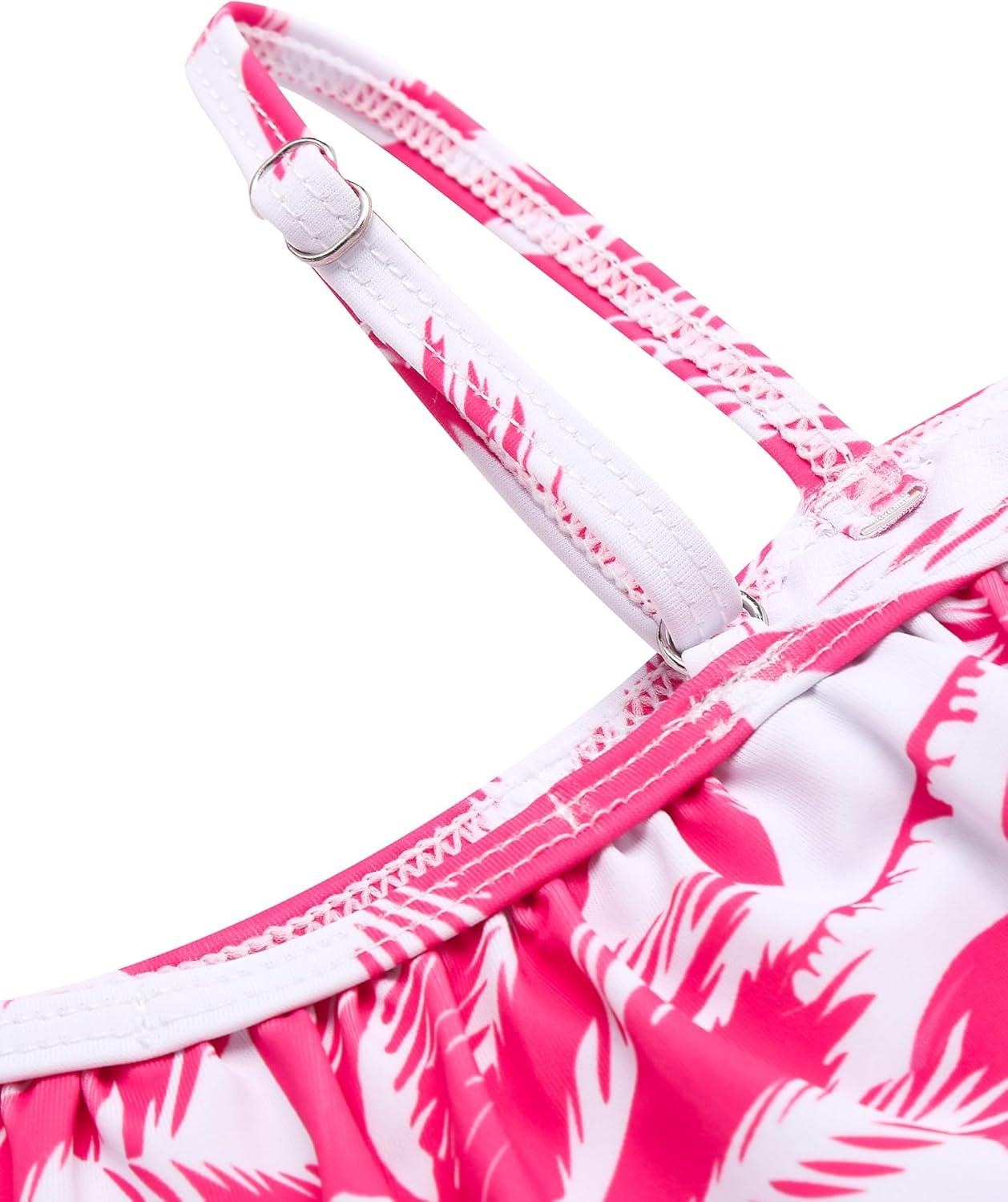 image:imageArshiner Girls Two Piece Swimsuit Ruffles Flounce Printed Bikini Set Swimwear Girl Bathing Suits with Chest PadDeep Pink Tree