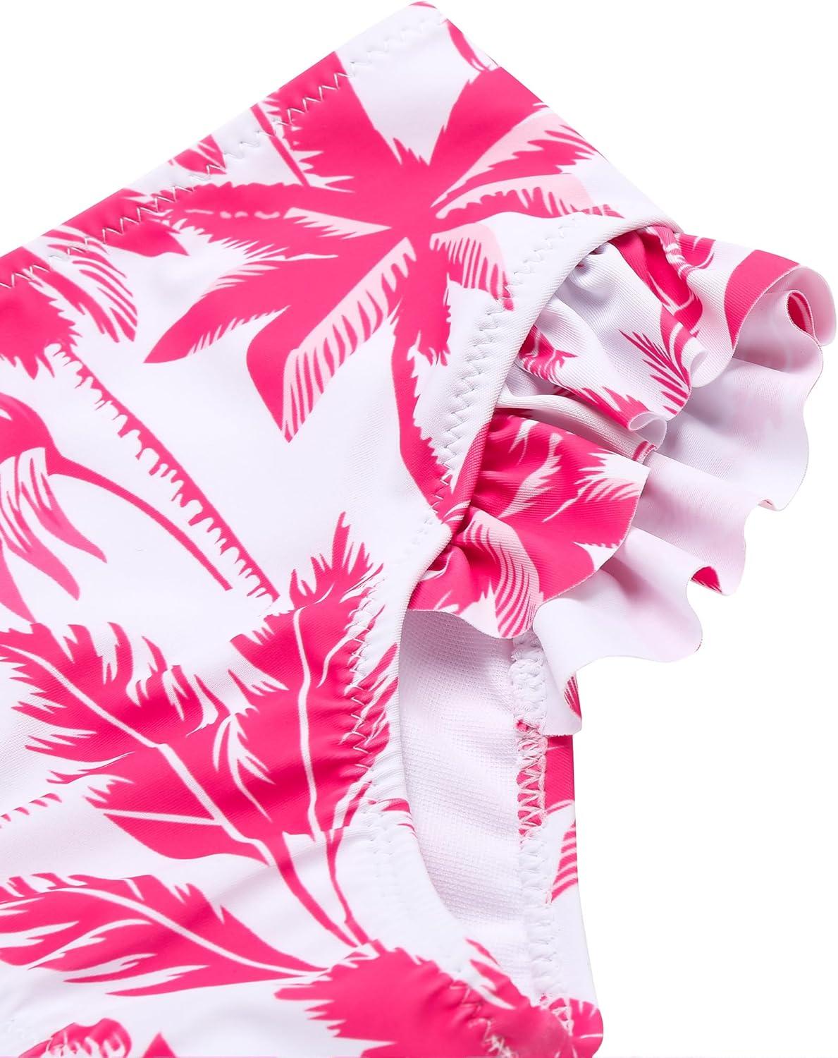 image:imageArshiner Girls Two Piece Swimsuit Ruffles Flounce Printed Bikini Set Swimwear Girl Bathing Suits with Chest PadDeep Pink Tree