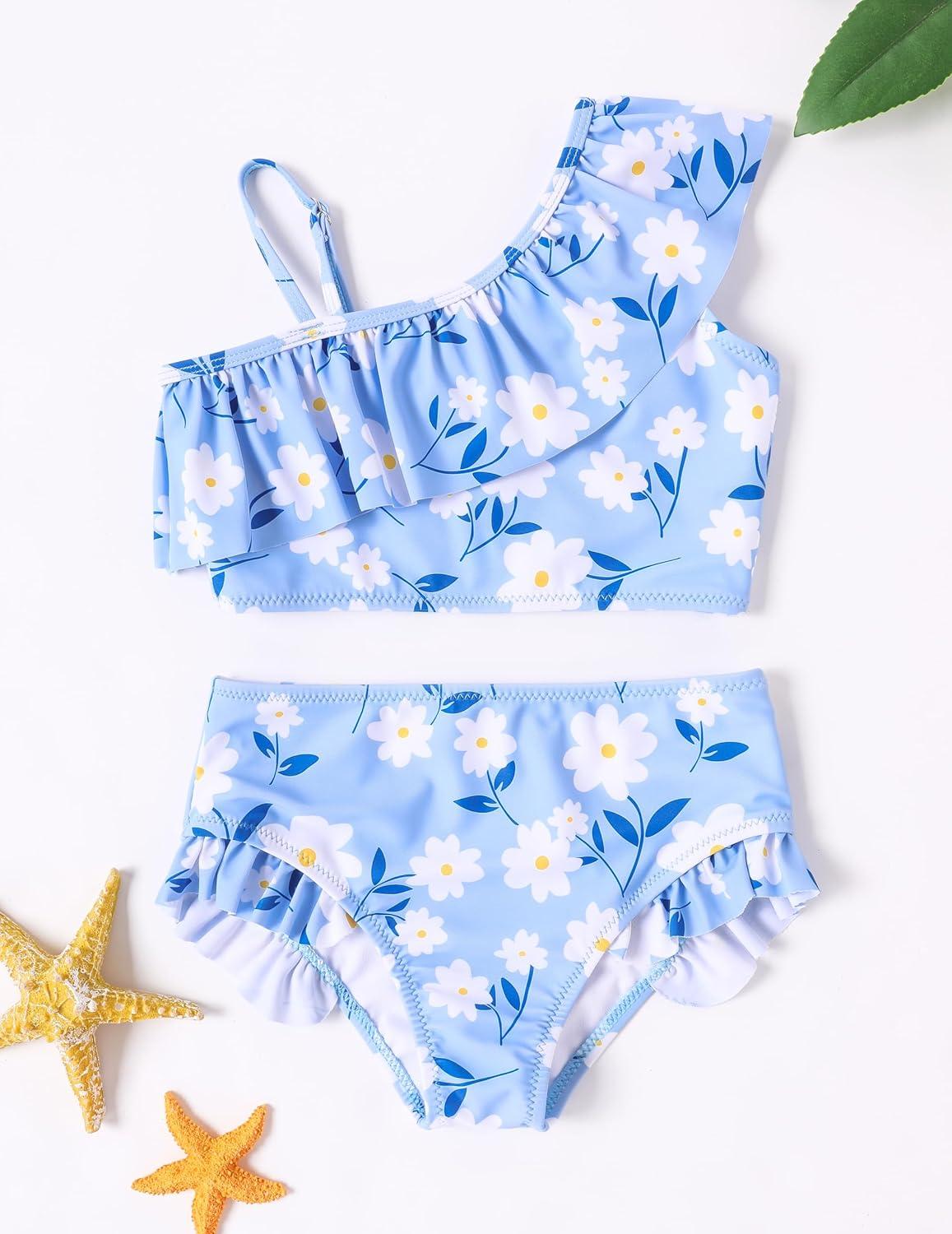 image:imageArshiner Girls Two Piece Swimsuit Ruffles Flounce Printed Bikini Set Swimwear Girl Bathing Suits with Chest PadLight Blue Flower
