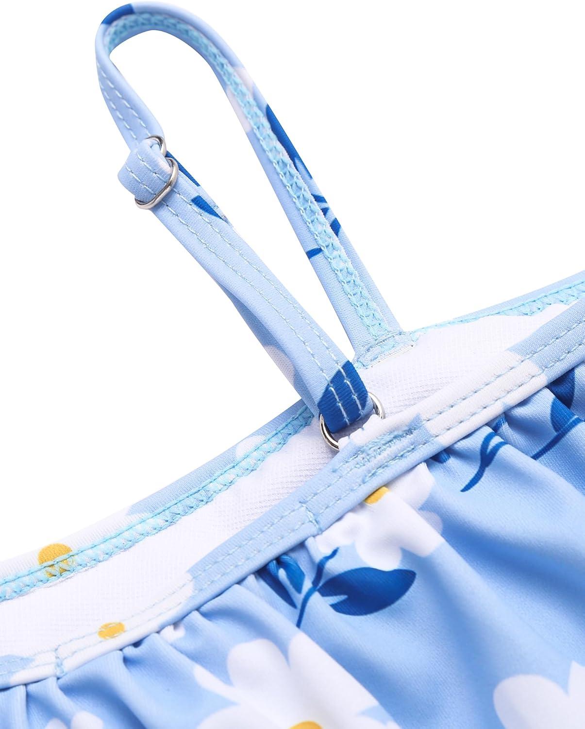 image:imageArshiner Girls Two Piece Swimsuit Ruffles Flounce Printed Bikini Set Swimwear Girl Bathing Suits with Chest PadLight Blue Flower