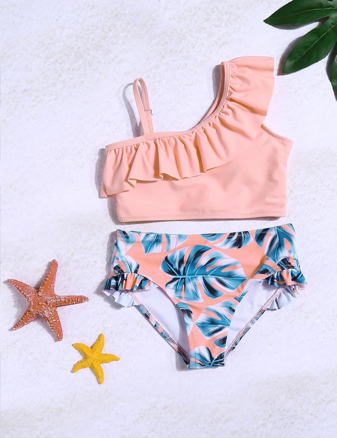 image:imageArshiner Girls Two Piece Swimsuit Ruffles Flounce Printed Bikini Set Swimwear Girl Bathing Suits with Chest PadPattern 4