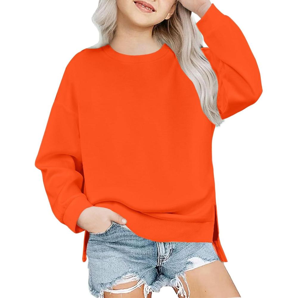 image:imageArshiner Girls Crewneck Sweatshirt Long Sleeve Pullover Tops Drop Shoulder Sweatshirts Side SplitOrange