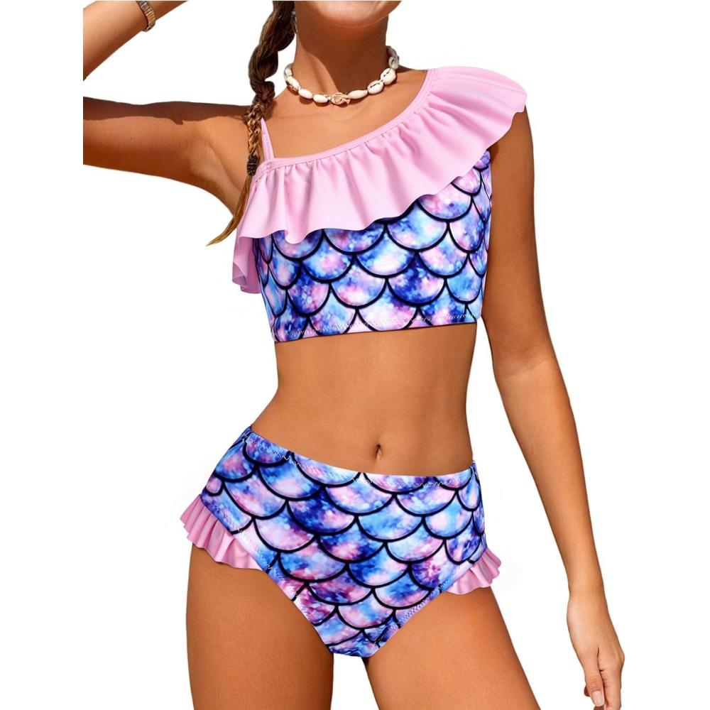image:imageArshiner Girls Two Piece Swimsuit Ruffles Flounce Printed Bikini Set Swimwear Girl Bathing Suits with Chest PadPattern 5