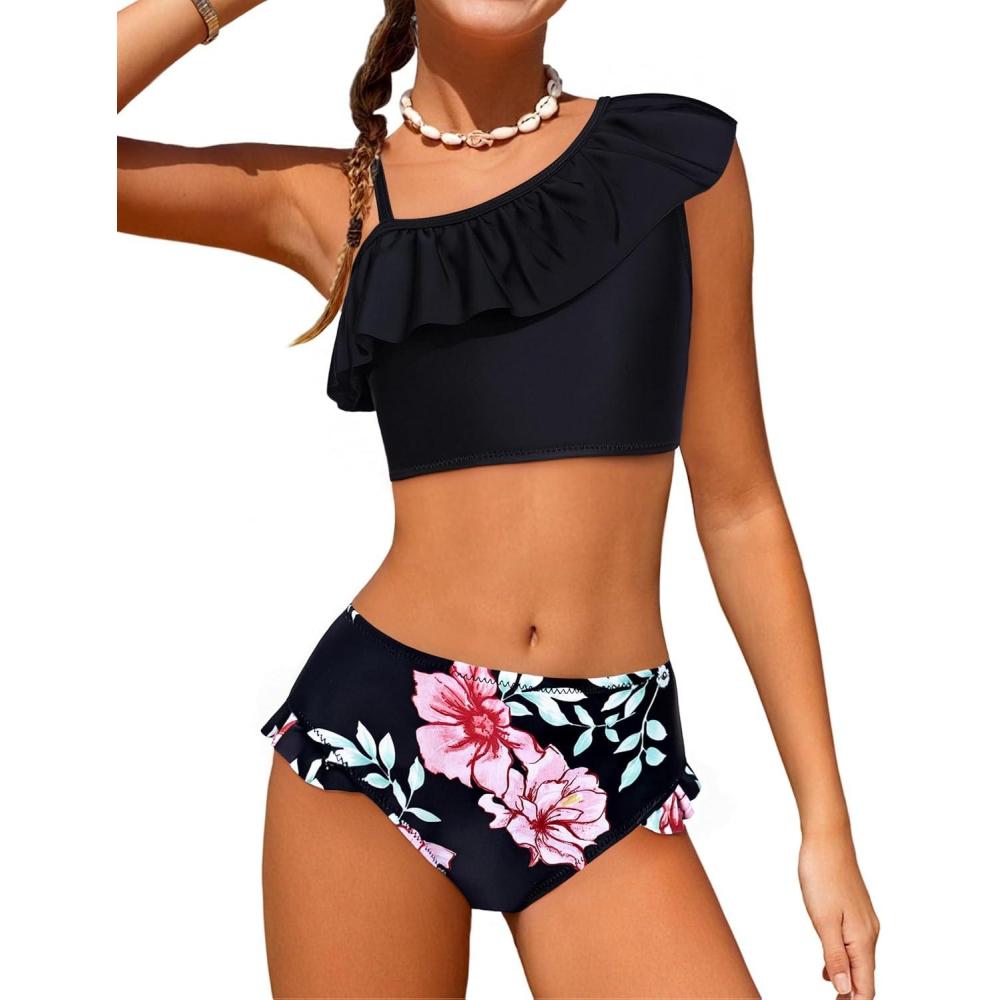 image:imageArshiner Girls Two Piece Swimsuit Ruffles Flounce Printed Bikini Set Swimwear Girl Bathing Suits with Chest PadPattern 6
